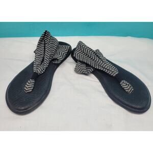 Sanuk Yoga Sling 2 Flip Flop Sandals Womens Black White Stripe Size 10
